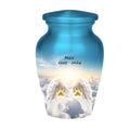 angel wings paw prints cremation urn for pet ashes, handmade aluminum memorial urn – photo 1