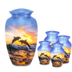dolphin ocean sunset cremation urn for human ashes, handmade aluminum memorial urn – photo 9
