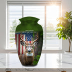 deer hunter american flag cremation urn for human ashes, handmade aluminum memorial urn – photo 3