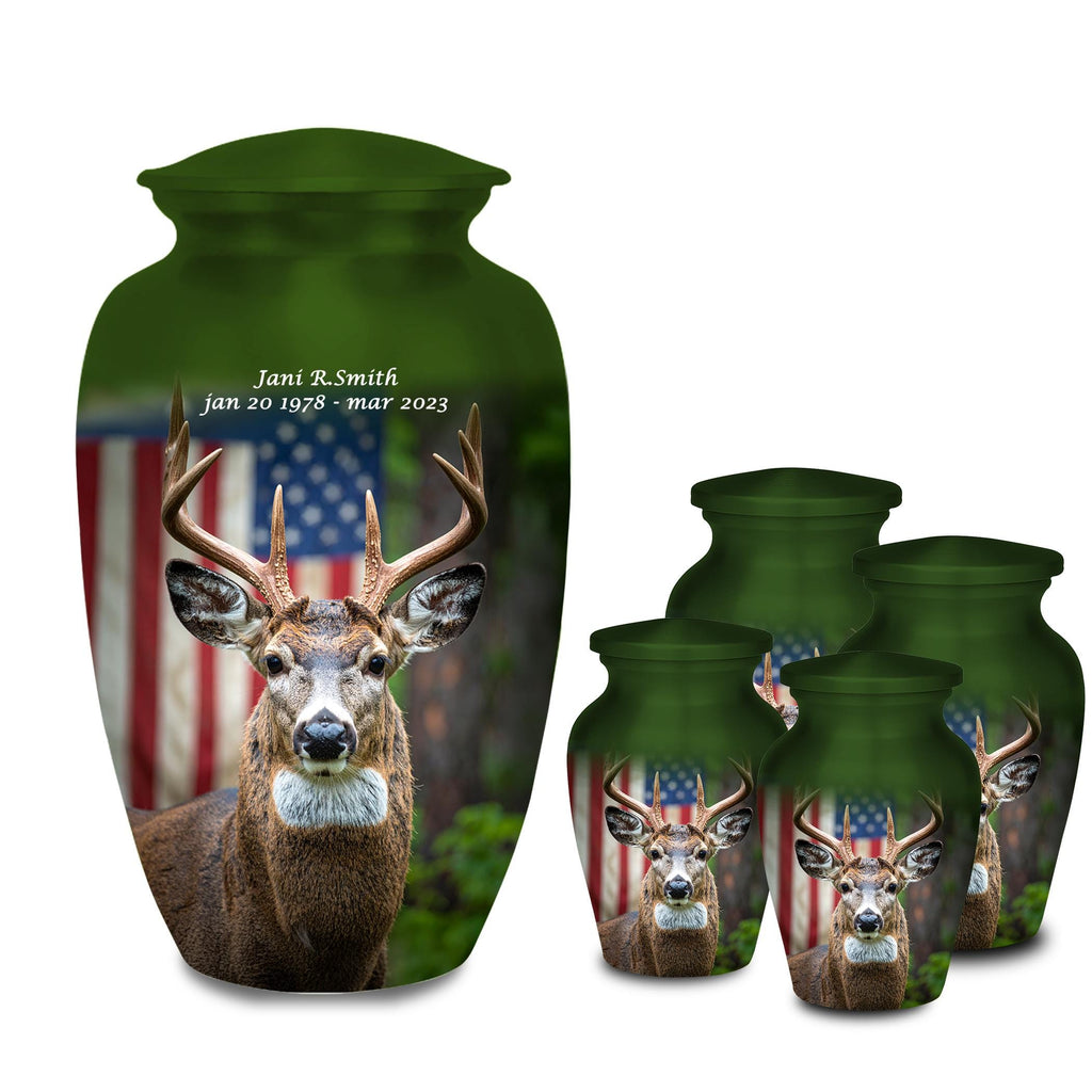 deer hunter american flag cremation urn for human ashes, handmade aluminum memorial urn – photo 10
