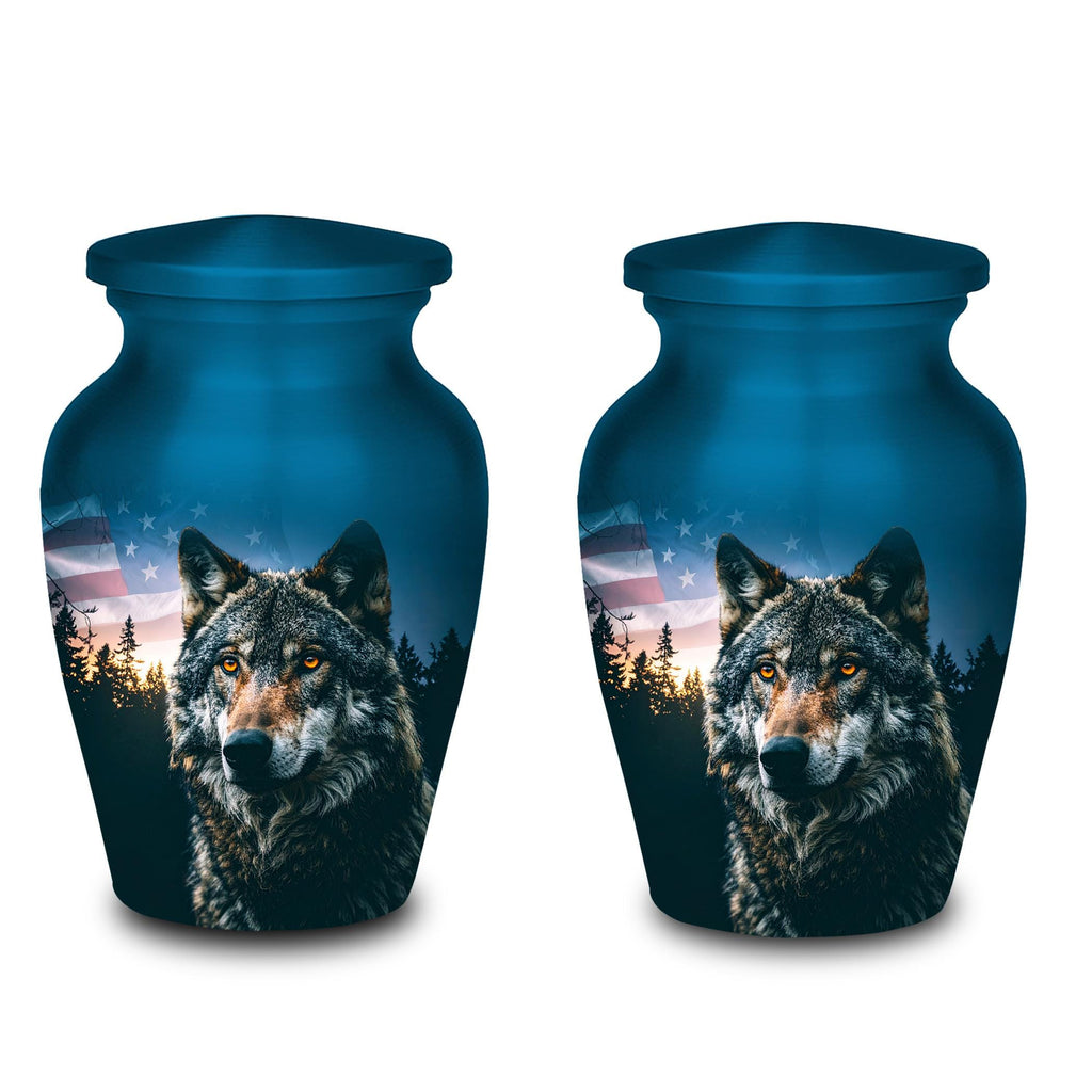 wolf american flag cremation urn for human ashes, handmade aluminum memorial urn – photo 9