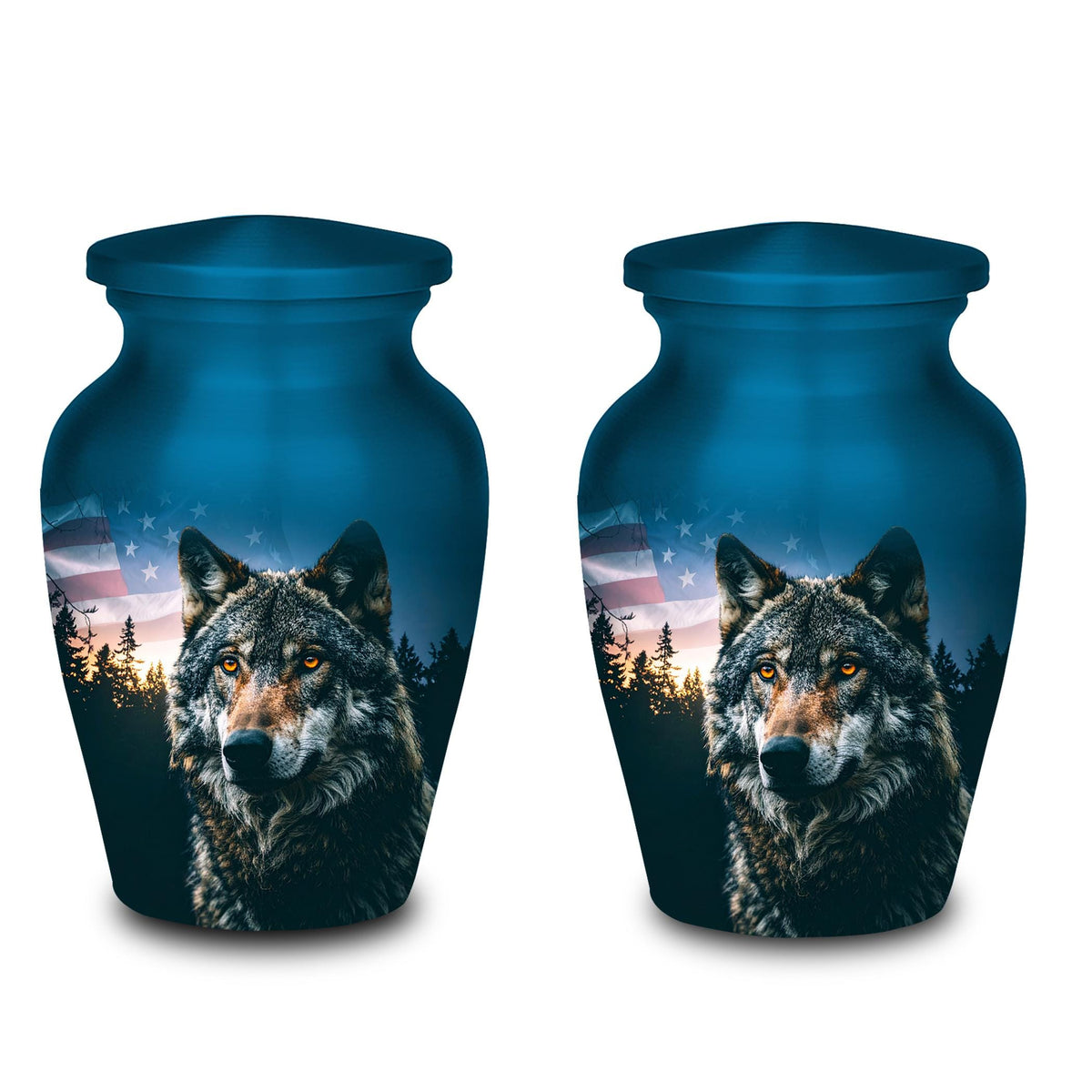 wolf american flag cremation urn for human ashes, handmade aluminum memorial urn – photo 9