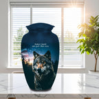 wolf american flag cremation urn for human ashes, handmade aluminum memorial urn – photo 3