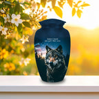 wolf american flag cremation urn for human ashes, handmade aluminum memorial urn – photo 4