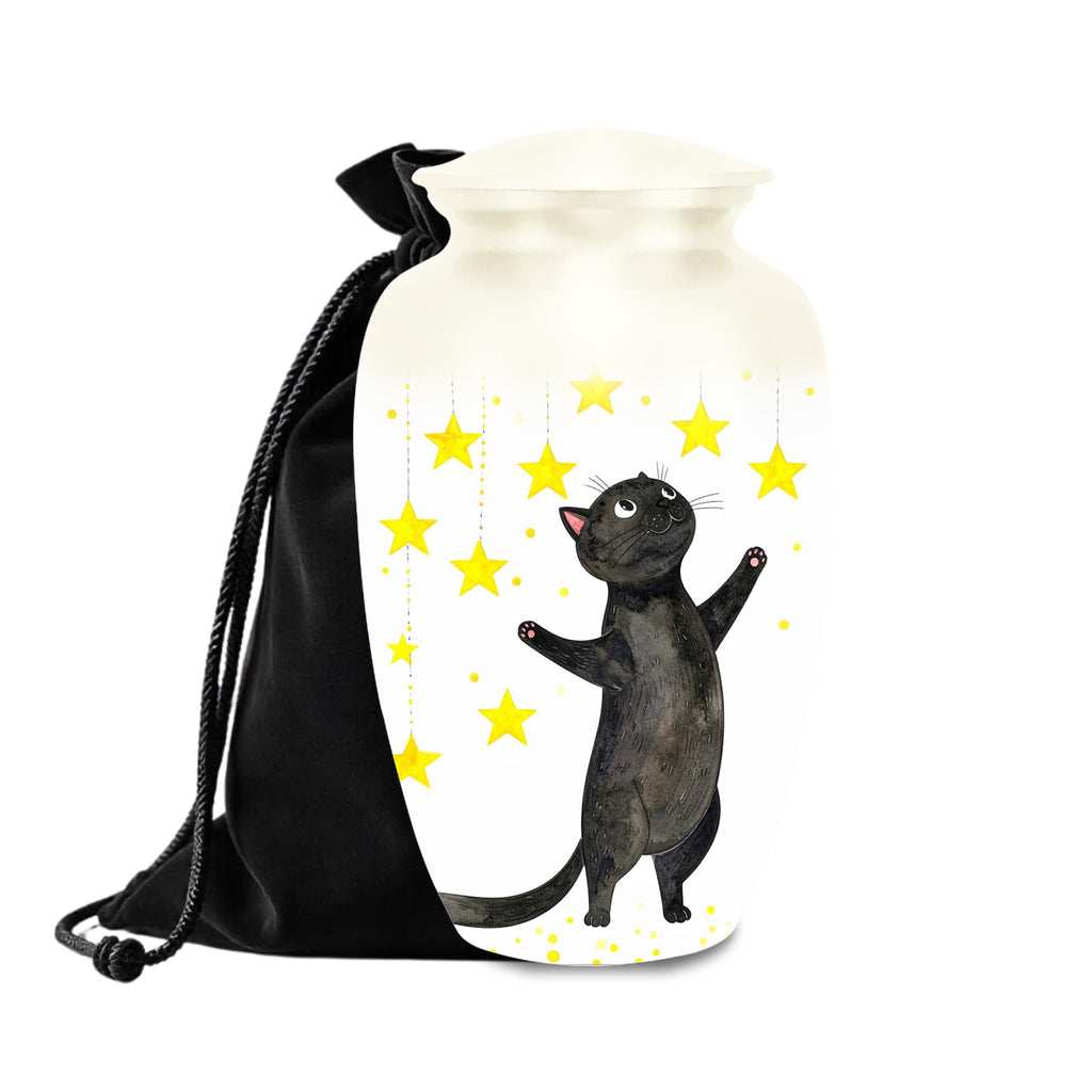 black cat star cremation urn for pet ashes, handmade aluminum memorial urn – photo 4