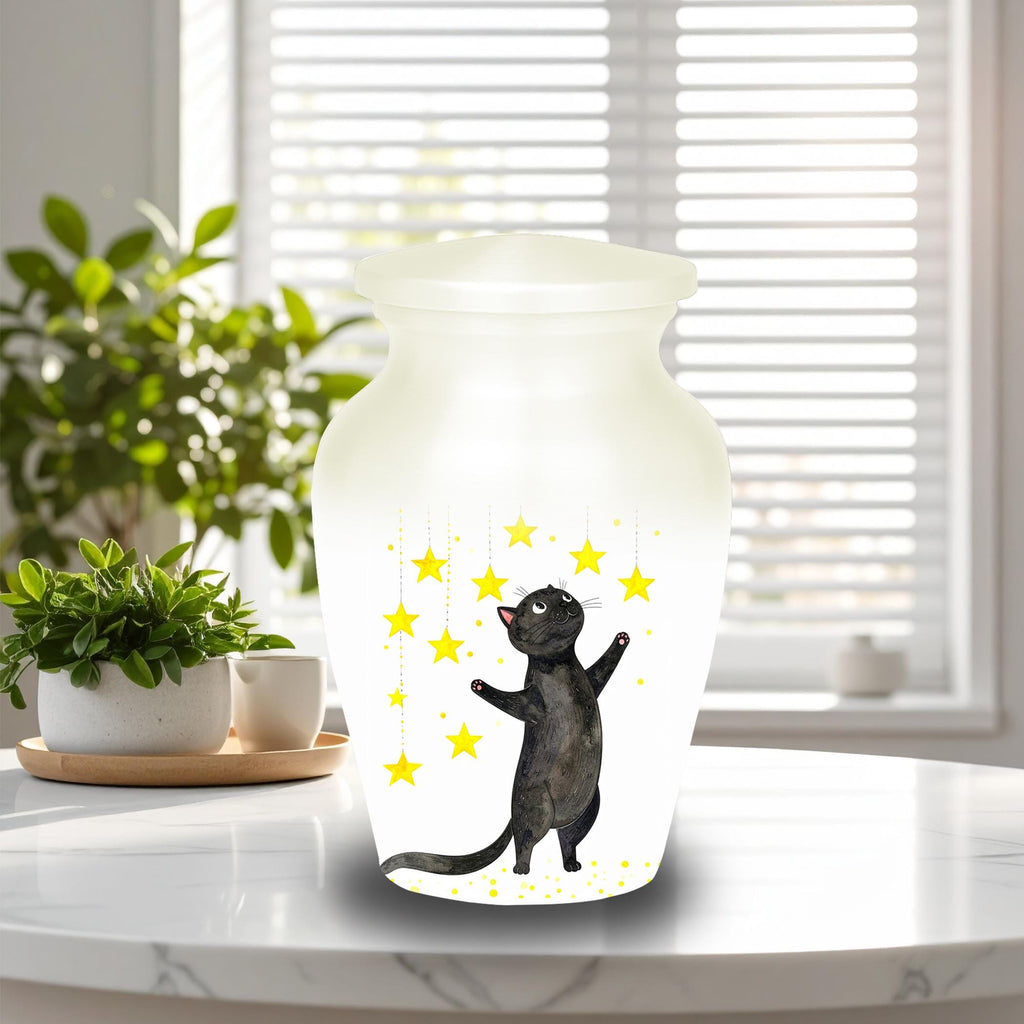 black cat star cremation urn for pet ashes, handmade aluminum memorial urn – photo 7