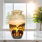 elephant safari sunset cremation urn for human ashes, handmade aluminum memorial urn – photo 3