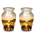 elephant safari sunset cremation urn for human ashes, handmade aluminum memorial urn – photo 9