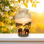 elephant safari sunset cremation urn for human ashes, handmade aluminum memorial urn – photo 4