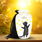 black cat star cremation urn for pet ashes, handmade aluminum memorial urn – photo 1