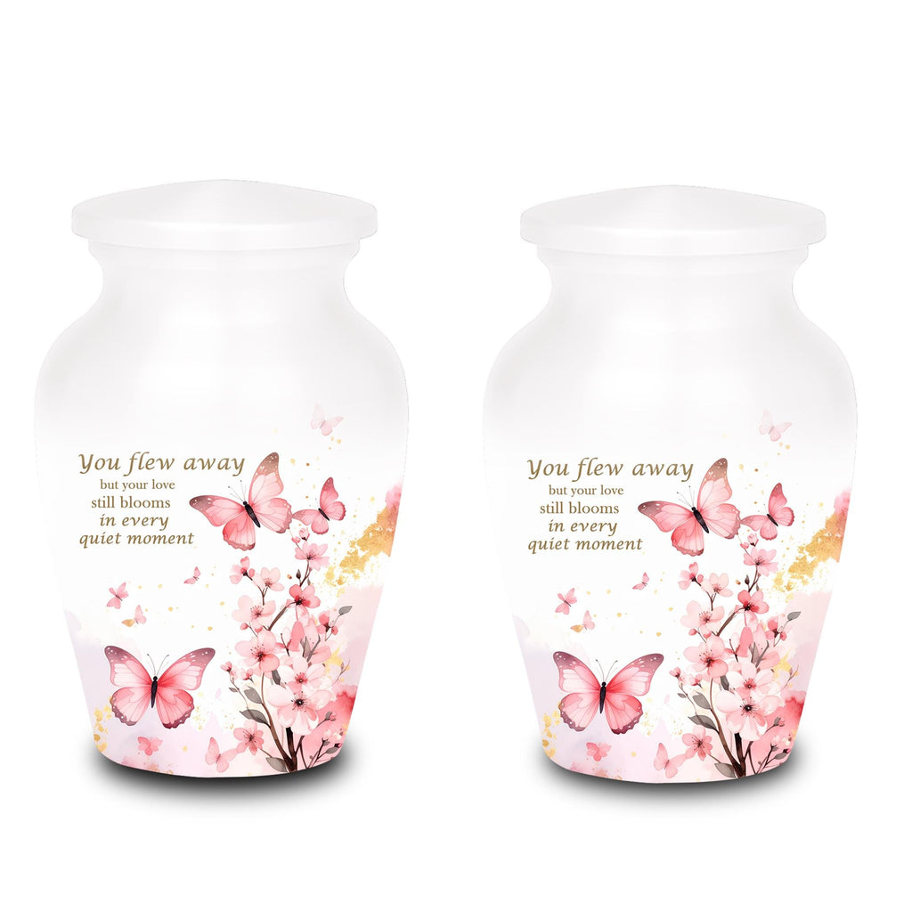 pink butterfly watercolor floral cremation urn for human ashes, handmade aluminum memorial urn – photo 6