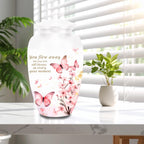 pink butterfly watercolor floral cremation urn for human ashes, handmade aluminum memorial urn – photo 9