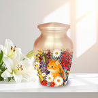 ginger tabby cat floral cremation urn for pet ashes, handmade aluminum memorial urn – photo 7