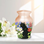 black cat wildflower garden cremation urn for pet ashes, handmade aluminum memorial urn – photo 6