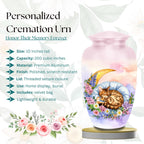 sleeping bengal cat floral moon cremation urn for pet ashes, handmade aluminum memorial urn – photo 2