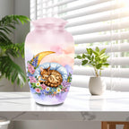 sleeping bengal cat floral moon cremation urn for pet ashes, handmade aluminum memorial urn – photo 5