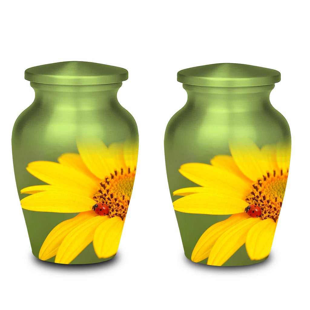 sunflower ladybug cremation urn for human ashes, handmade aluminum memorial urn – photo 8