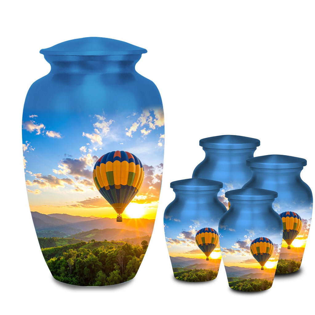 hot air balloon sunset cremation urn for human ashes, handmade aluminum memorial urn – photo 8