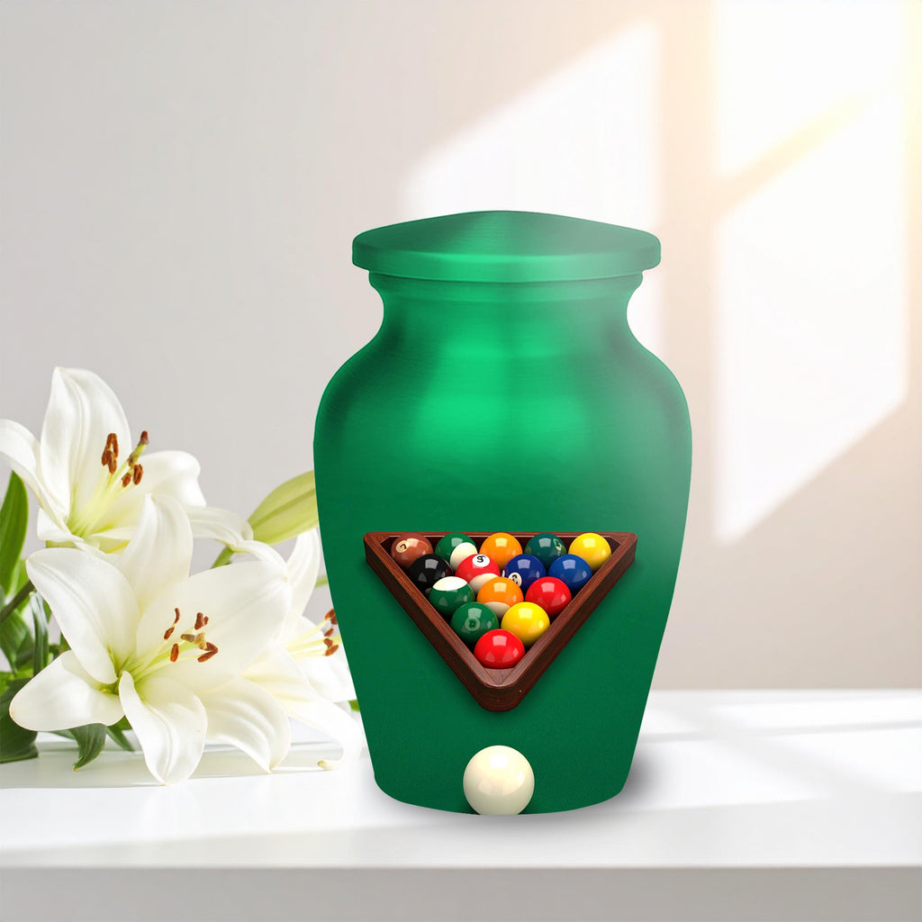 billiards pool player cremation urn for human ashes, handmade aluminum memorial urn – photo 4