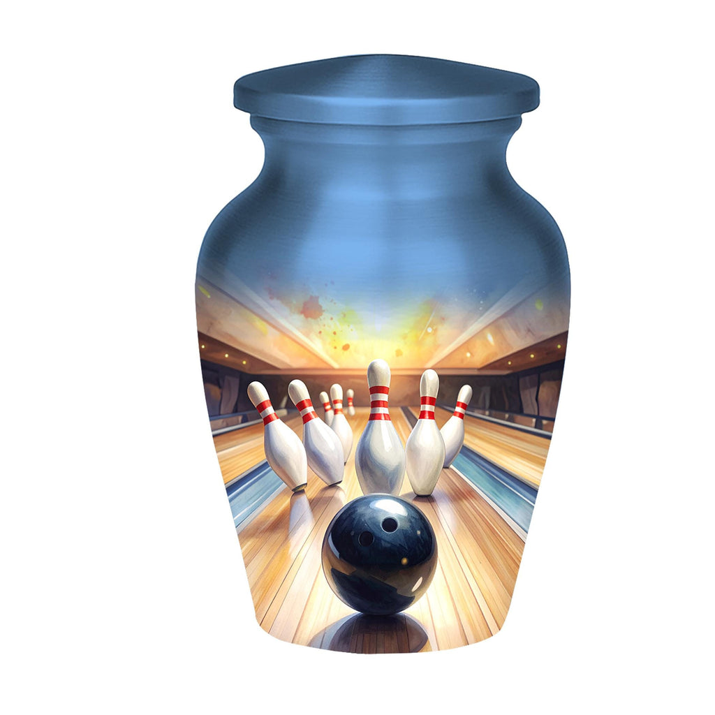 bowling alley cremation urn for human ashes, handmade aluminum memorial urn – photo 5