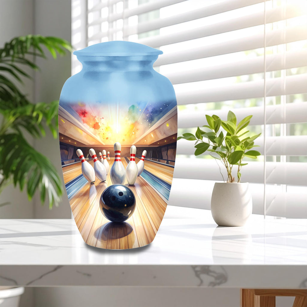 bowling alley cremation urn for human ashes, handmade aluminum memorial urn – photo 10