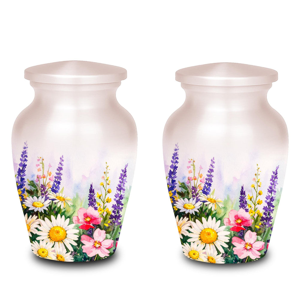 elegant floral tribute cremation urn for human ashes, handmade aluminum memorial urn – photo 7