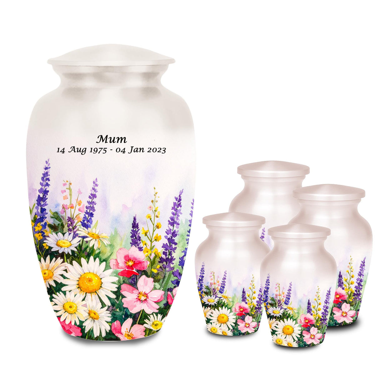 elegant floral tribute cremation urn for human ashes, handmade aluminum memorial urn – photo 5