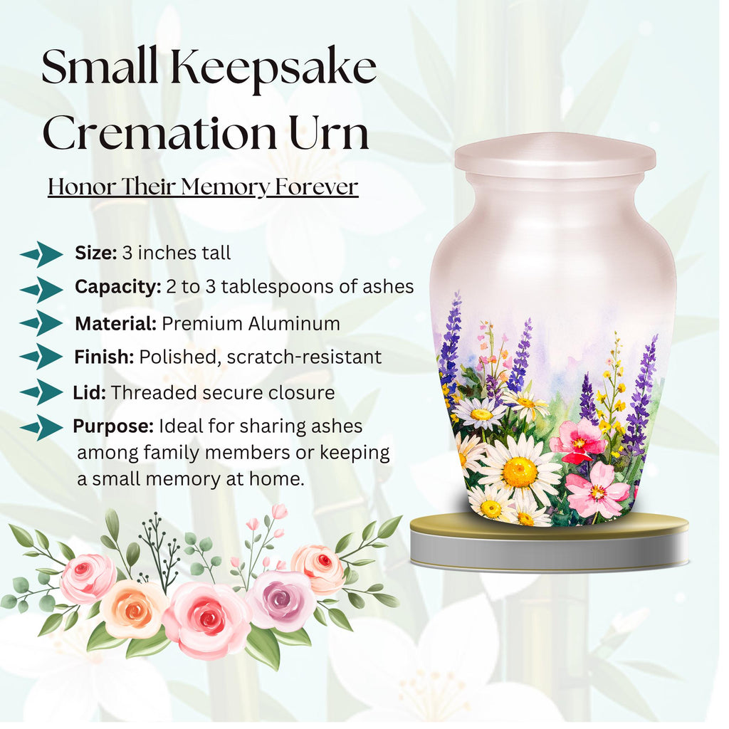 elegant floral tribute cremation urn for human ashes, handmade aluminum memorial urn – photo 8