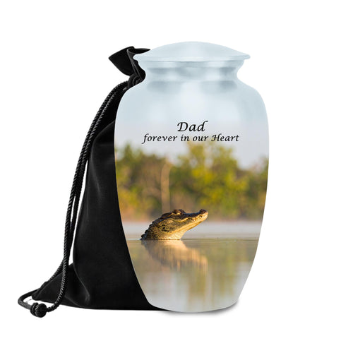 alligator cremation urn for human ashes, handmade aluminum memorial urn – photo 1