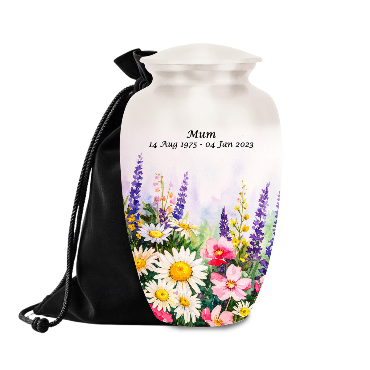 elegant floral tribute cremation urn for human ashes, handmade aluminum memorial urn – photo 1