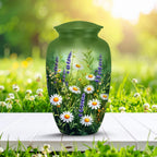 green wildflower floral cremation urn for human ashes, handmade aluminum memorial urn – photo 5