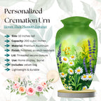 green wildflower floral cremation urn for human ashes, handmade aluminum memorial urn – photo 2