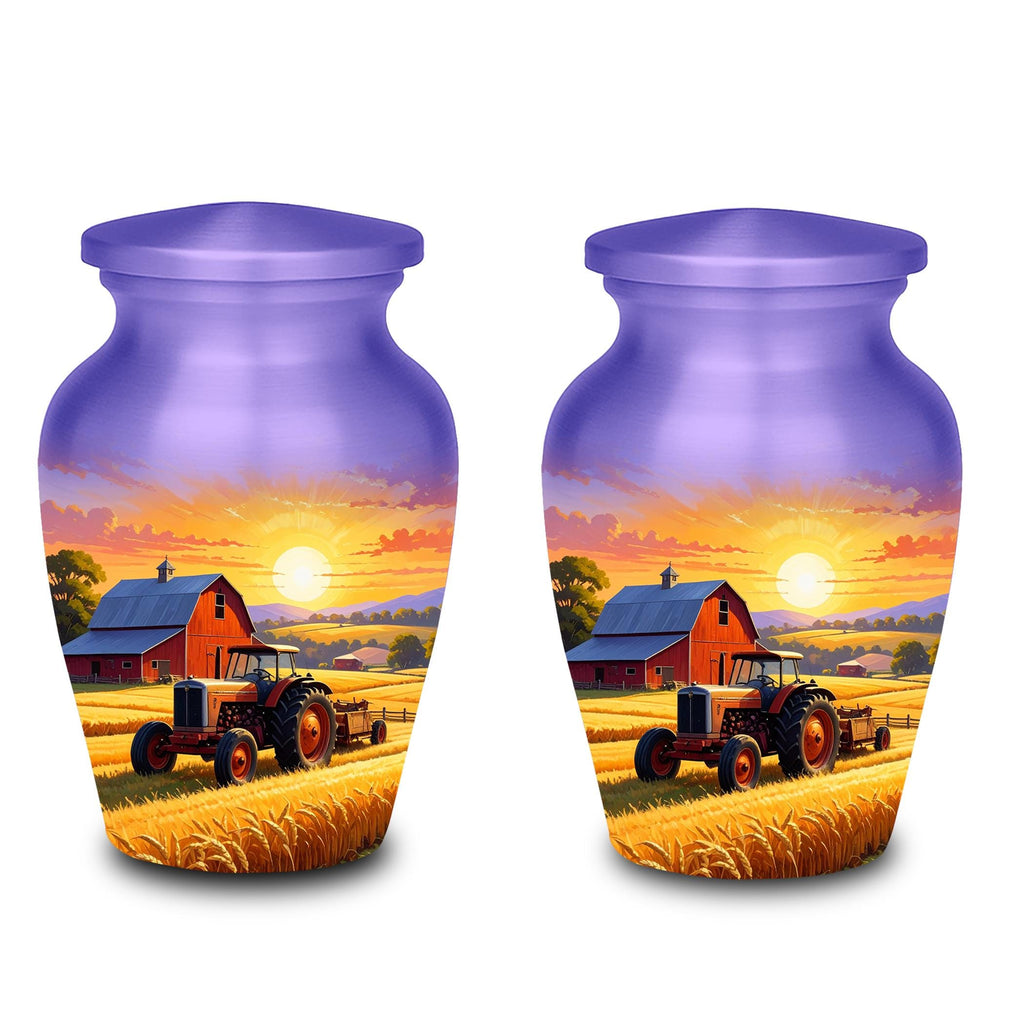 tractor sunset farm cremation urn for human ashes, handmade aluminum memorial urn – photo 6