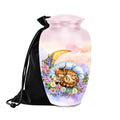 sleeping bengal cat floral moon cremation urn for pet ashes, handmade aluminum memorial urn – photo 1