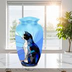 stained glass black and white cat cremation urn for pet ashes, handmade aluminum memorial urn – photo 3