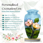 pink magnolia stained glass cremation urn for human ashes, handmade aluminum memorial urn – photo 2