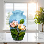 pink magnolia stained glass cremation urn for human ashes, handmade aluminum memorial urn – photo 1