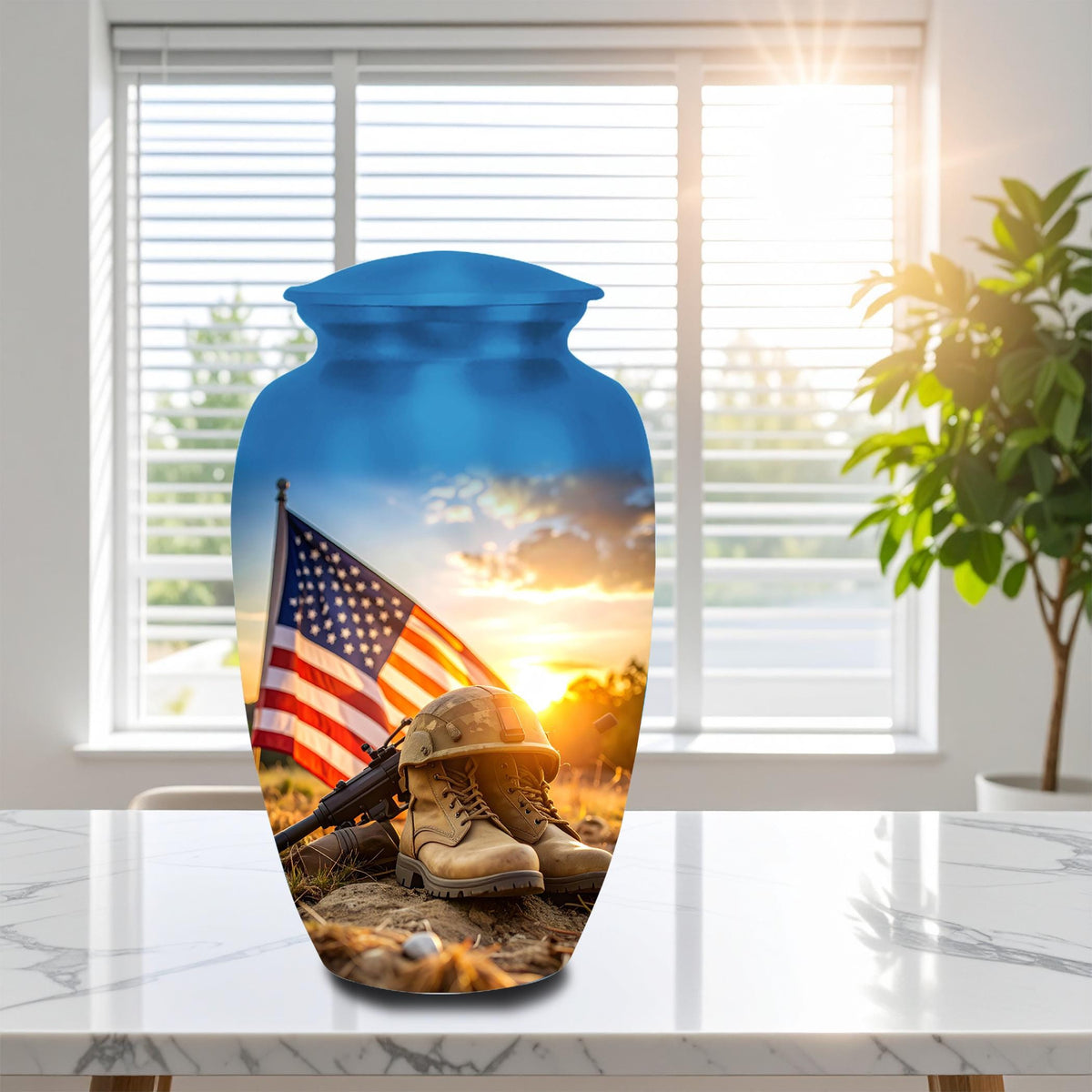 american flag military cremation urn for human ashes, handmade aluminum memorial urn – photo 3