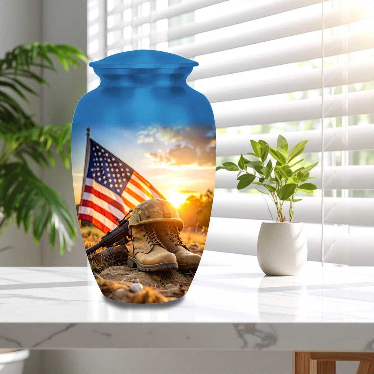 american flag military cremation urn for human ashes, handmade aluminum memorial urn – photo 10