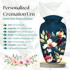 navy blue gold floral cremation urn for human ashes, handmade aluminum memorial urn – photo 2