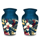 navy blue gold floral cremation urn for human ashes, handmade aluminum memorial urn – photo 8