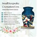 navy blue gold floral cremation urn for human ashes, handmade aluminum memorial urn – photo 7