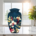navy blue gold floral cremation urn for human ashes, handmade aluminum memorial urn – photo 1