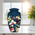 navy blue gold floral cremation urn for human ashes, handmade aluminum memorial urn – photo 1