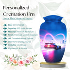 blue racing car cremation urn for human ashes, handmade aluminum memorial urn – photo 2