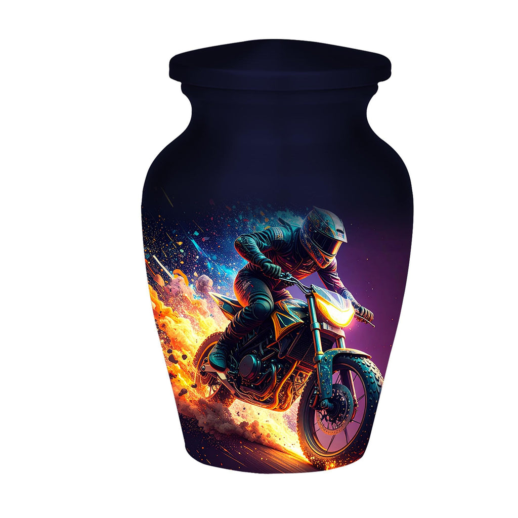 neon fire motorcycle cremation urn for human ashes, handmade aluminum memorial urn – photo 9