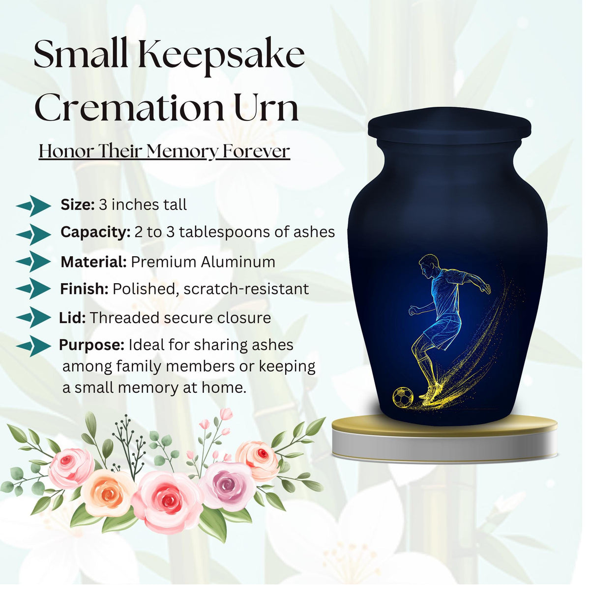 soccer player cremation urn for human ashes, handmade aluminum memorial urn – photo 6