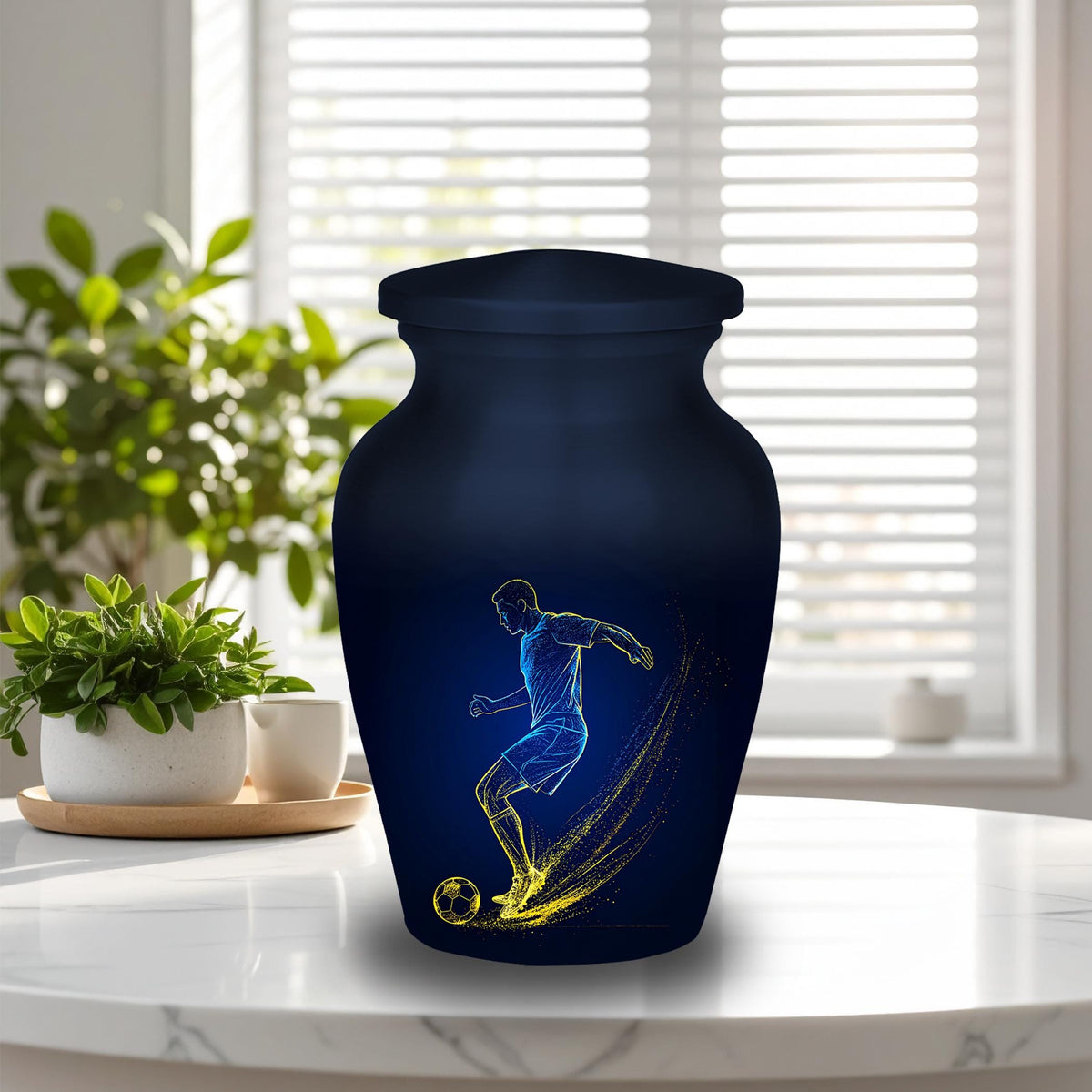 soccer player cremation urn for human ashes, handmade aluminum memorial urn – photo 5