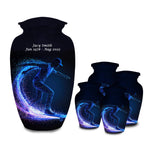 blue neon skateboard cremation urn for human ashes, handmade aluminum memorial urn – photo 10