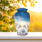 angel wings paw prints cremation urn for pet ashes, handmade aluminum memorial urn – photo 6